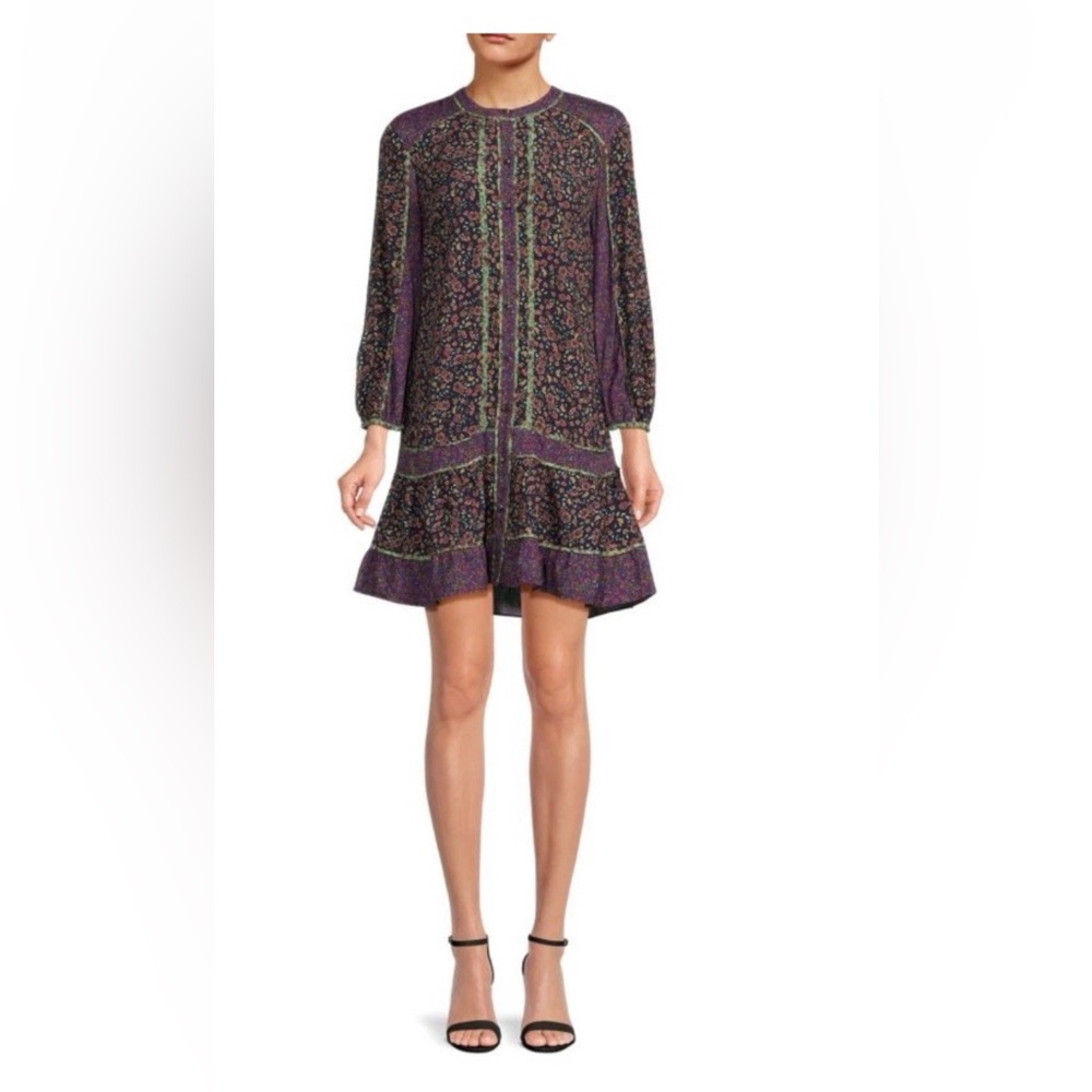 Veronica Beard Xanita Paneled Floral Print Crepe Mini Dress in Multi